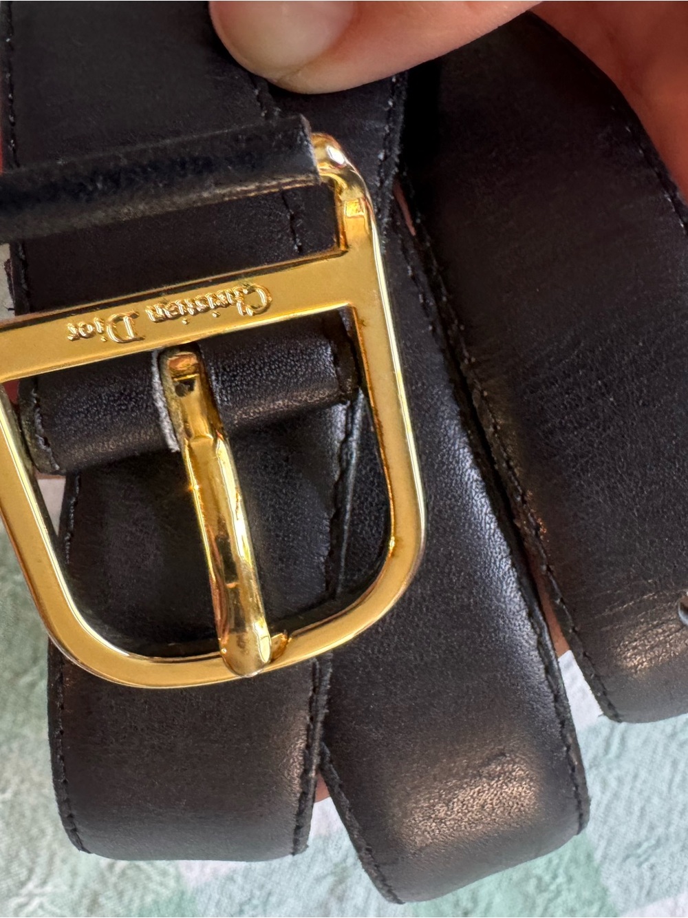 Dior Black Leather Men’s Belt with Gold-Tone Buckle